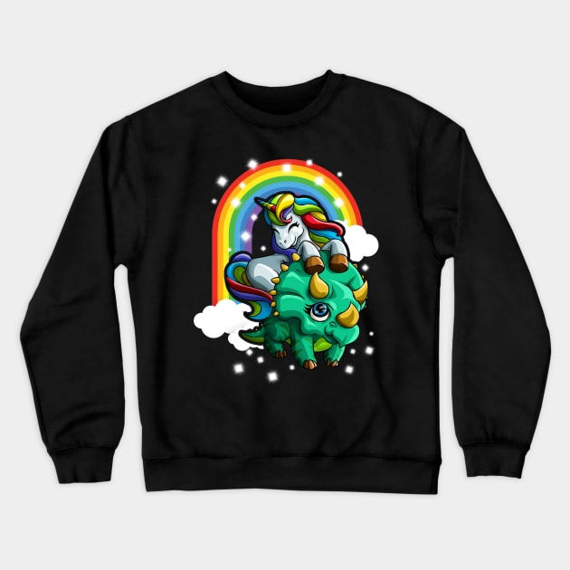 Unicorn Riding Triceratops Cute Dinosaur Rainbow Magical Crewneck Sweatshirt by Blink_Imprints10